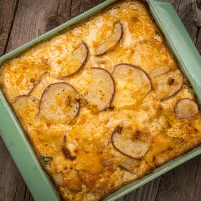 Scalloped red potatoes (gratin) with boursin