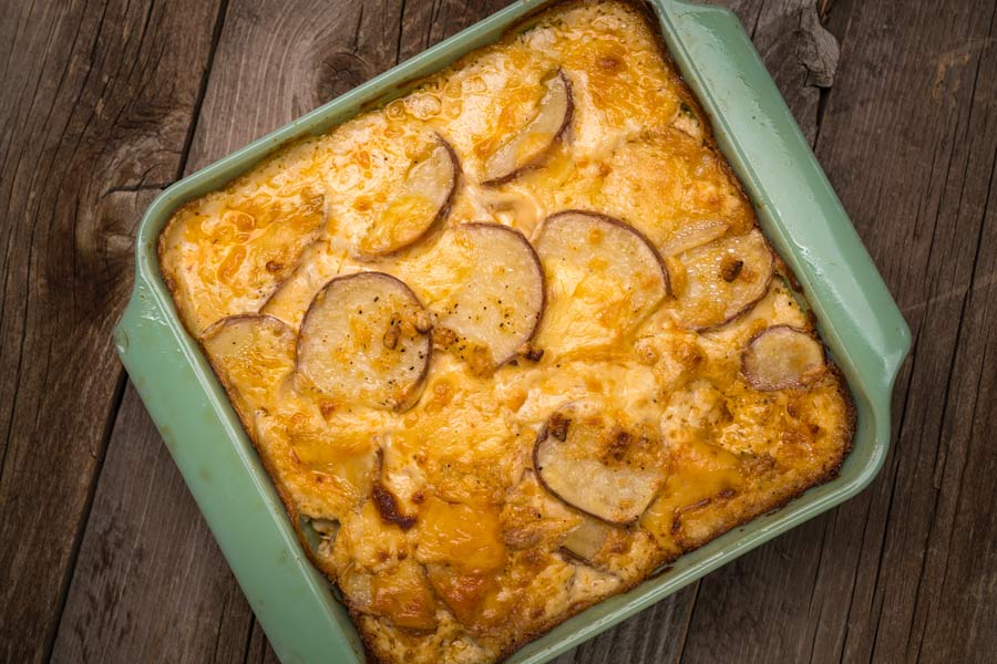 Scalloped red potatoes (gratin) with boursin