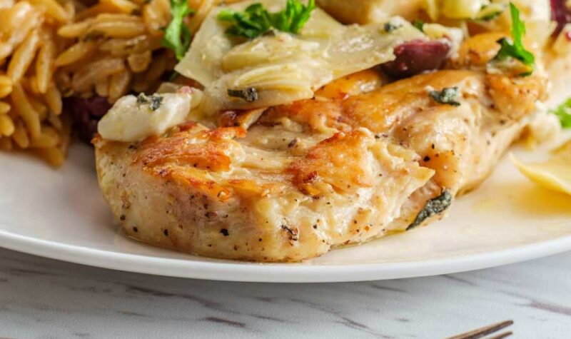 Grilled Greek Chicken with artichokes and olives
