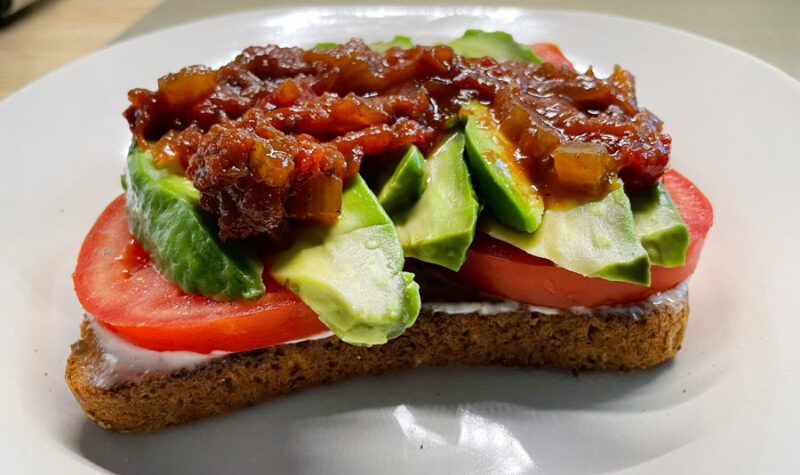 Simple avocado sandwich with tomato jam