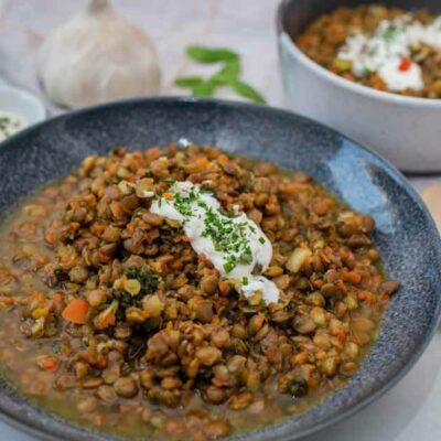 Bowl of lentils with yogurt